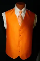 orange vest with striped tie