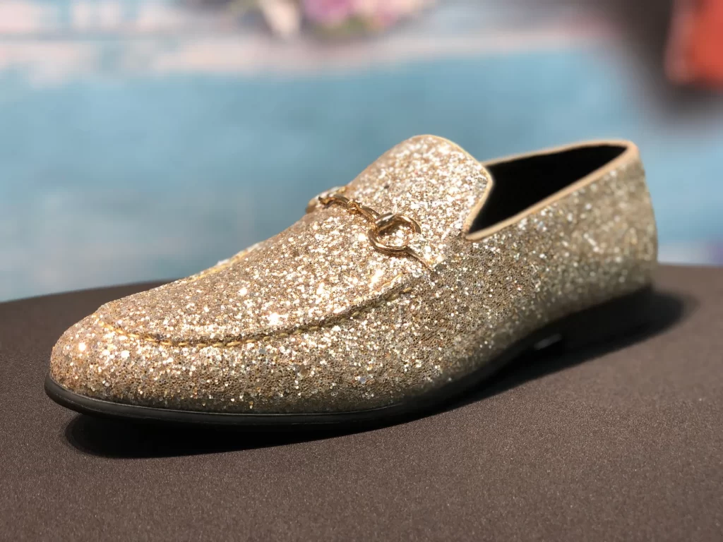 Tan glittered shoe