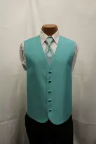 teal vest and light tie