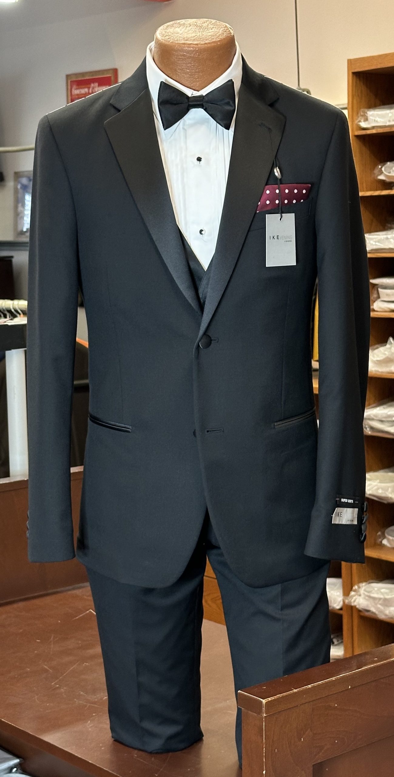 dark suit with black bowtie