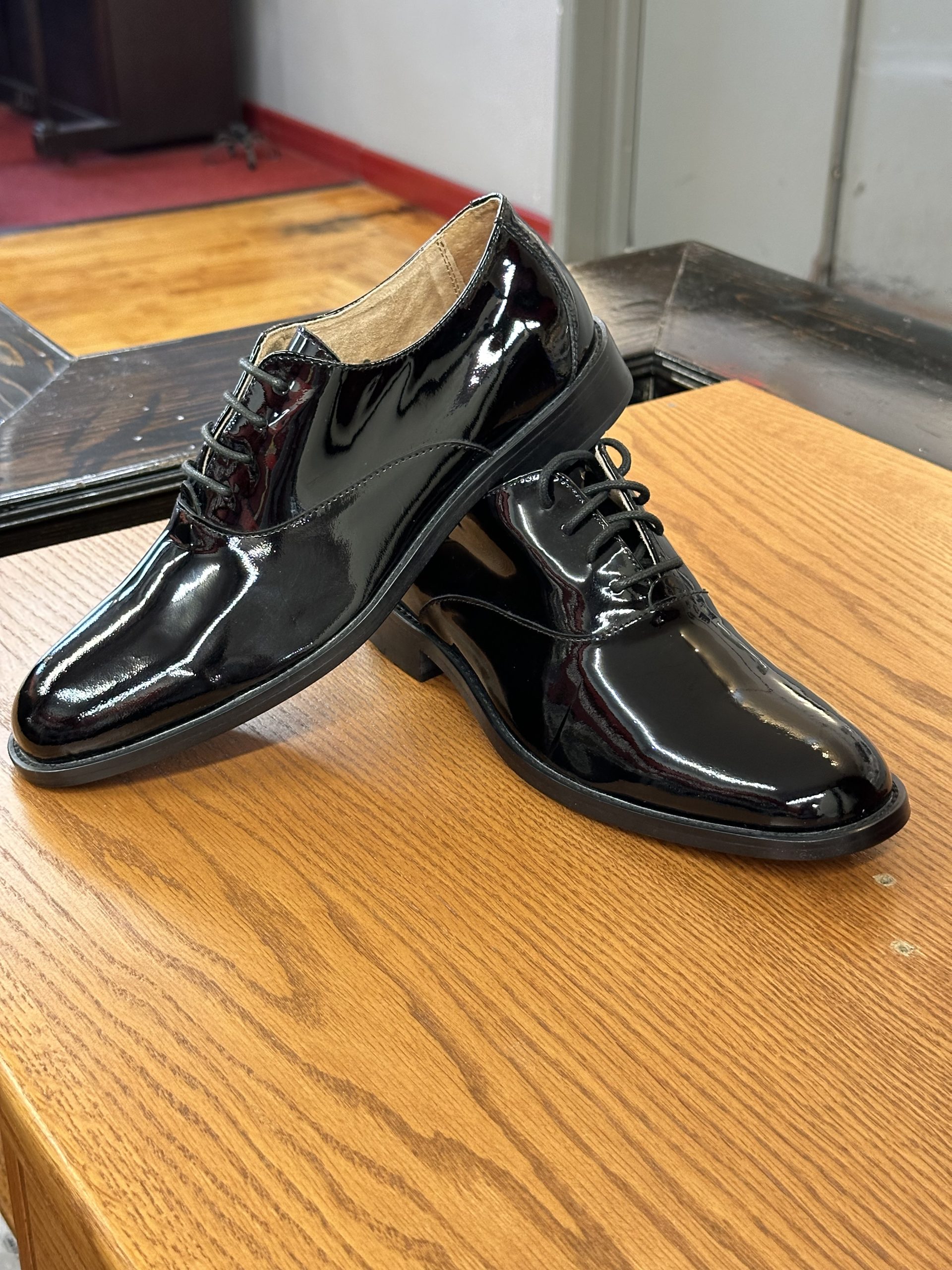 black dress shoes with glossy shine